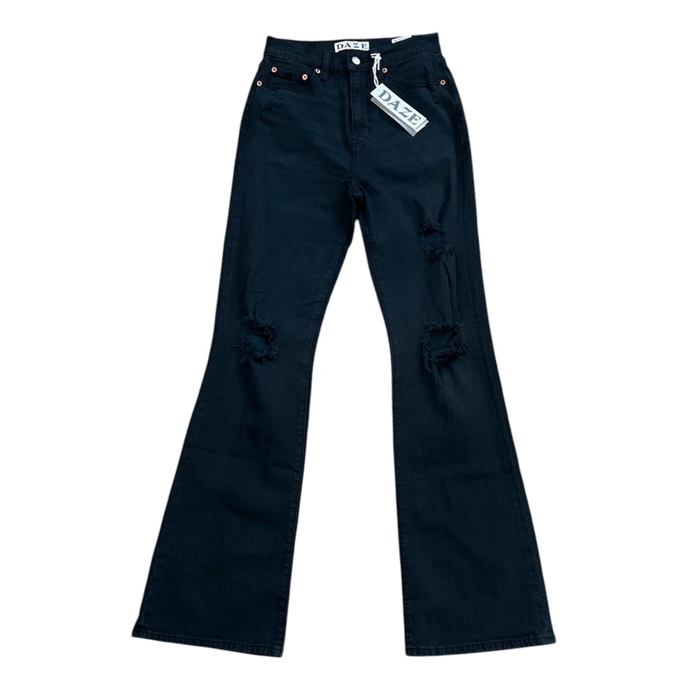 DAZE Women's Black Tough Love Distressed High Rise Bootcut Jeans‎ Size 26 NEW
